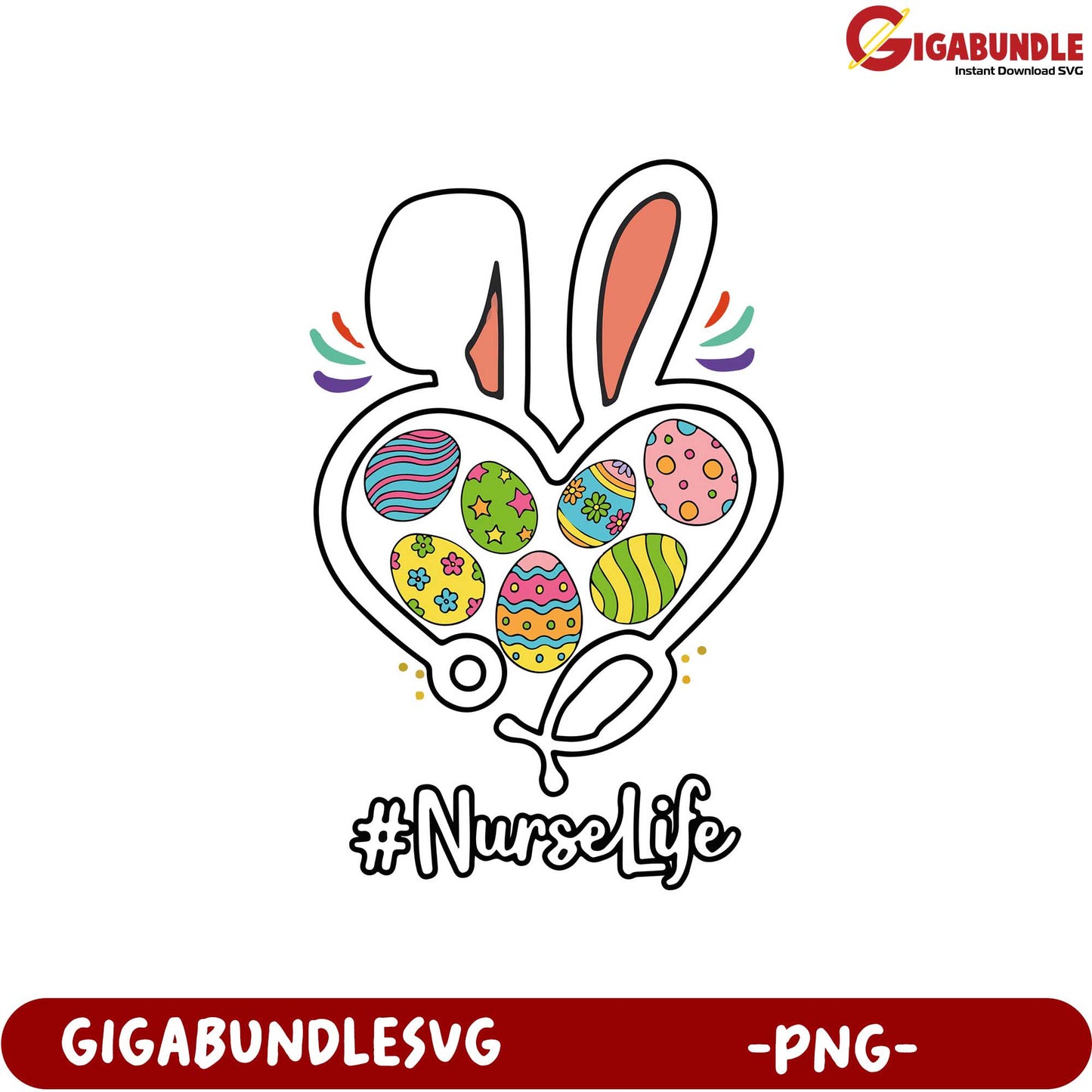 Colorful Easter Bunny Heart Design for Nurse Life PNG Art
