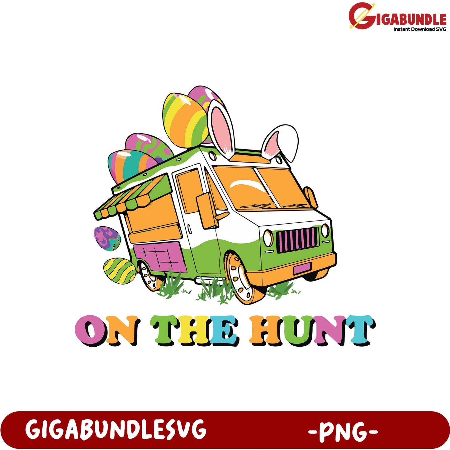 Colorful Easter Bunny Truck PNG Design – On The Hunt Theme