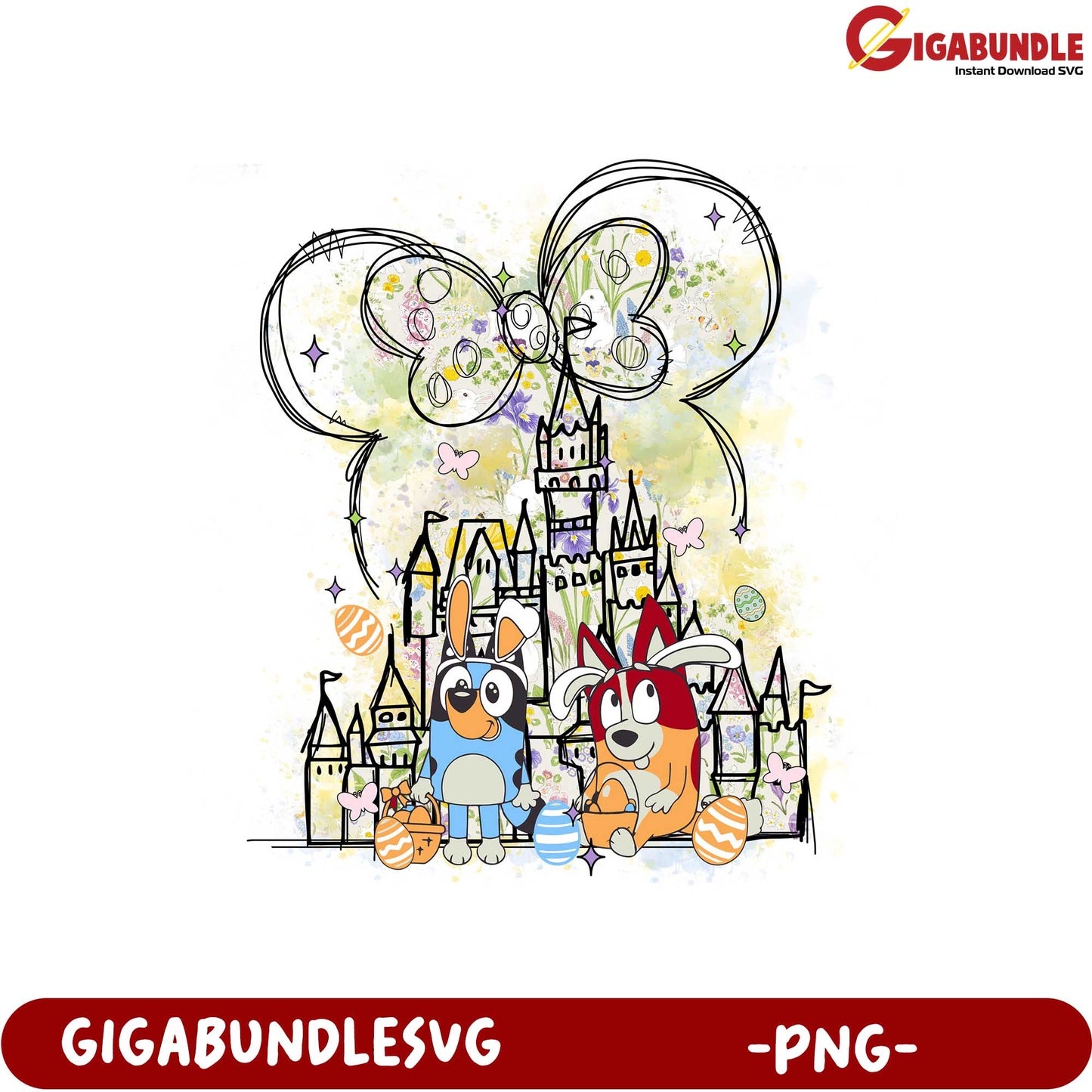 Colorful Easter Castle Scene with Cute Animal Characters PNG