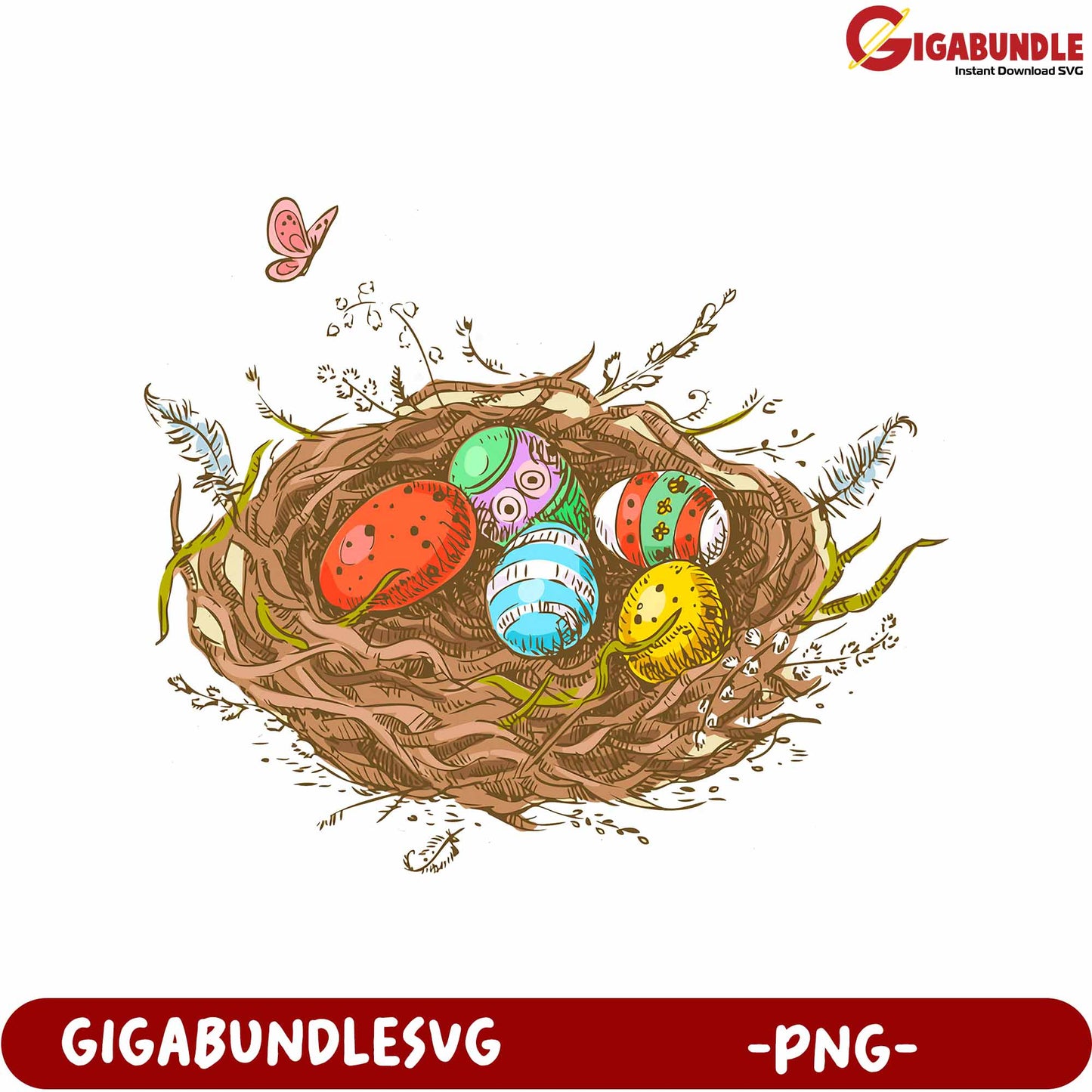 Colorful Easter Eggs Nest Vector Art PNG for Spring Celebrations
