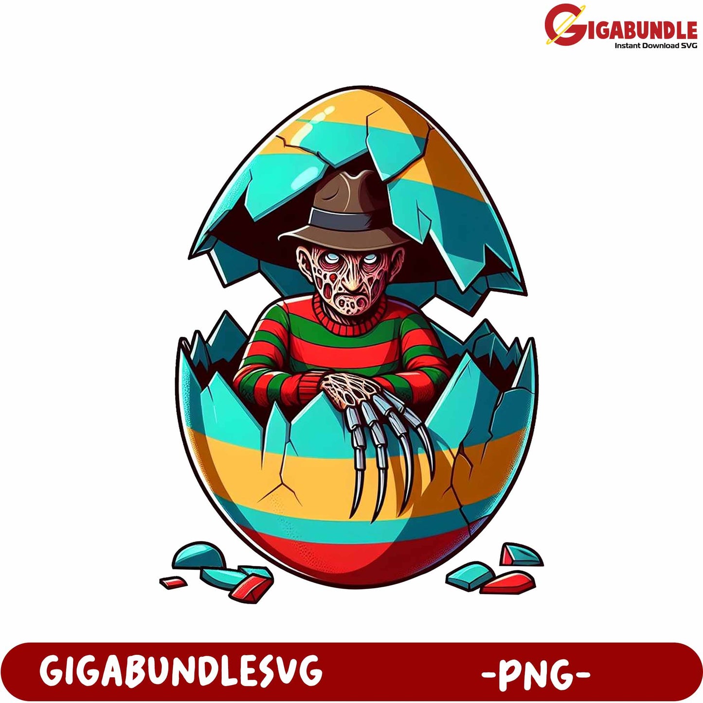 Colorful Easter Egg with Creepy Character PNG Downloadable Design