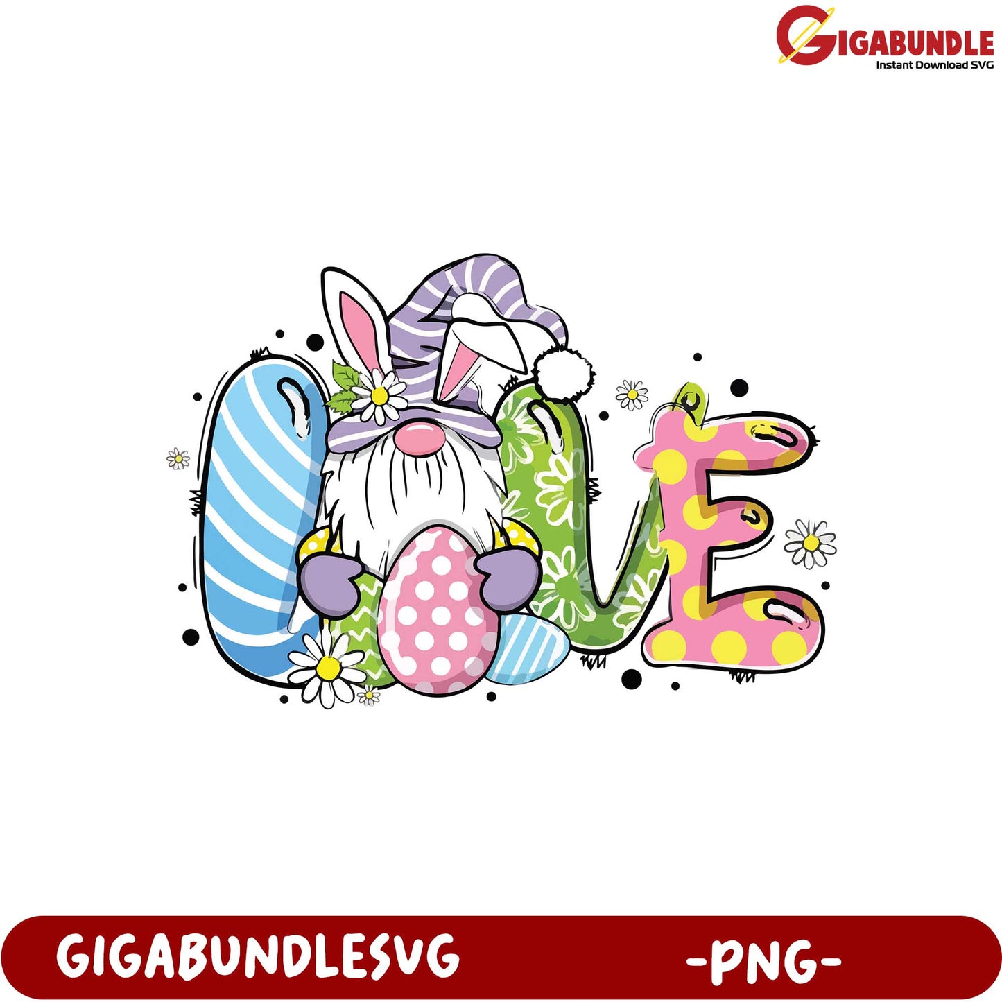 Colorful Easter Gnome Love PNG Design for Spring Celebrations