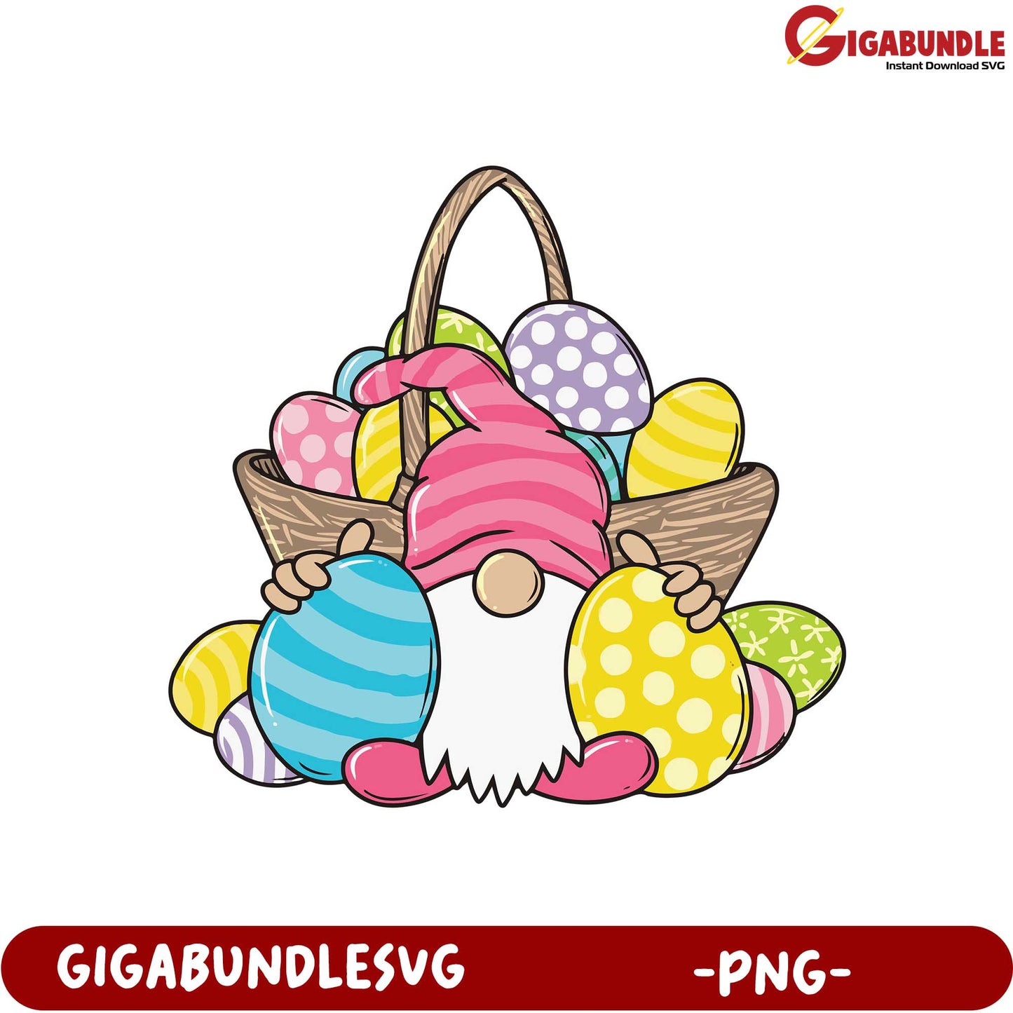 Colorful Easter Gnome with Eggs PNG - Perfect for Spring Crafts