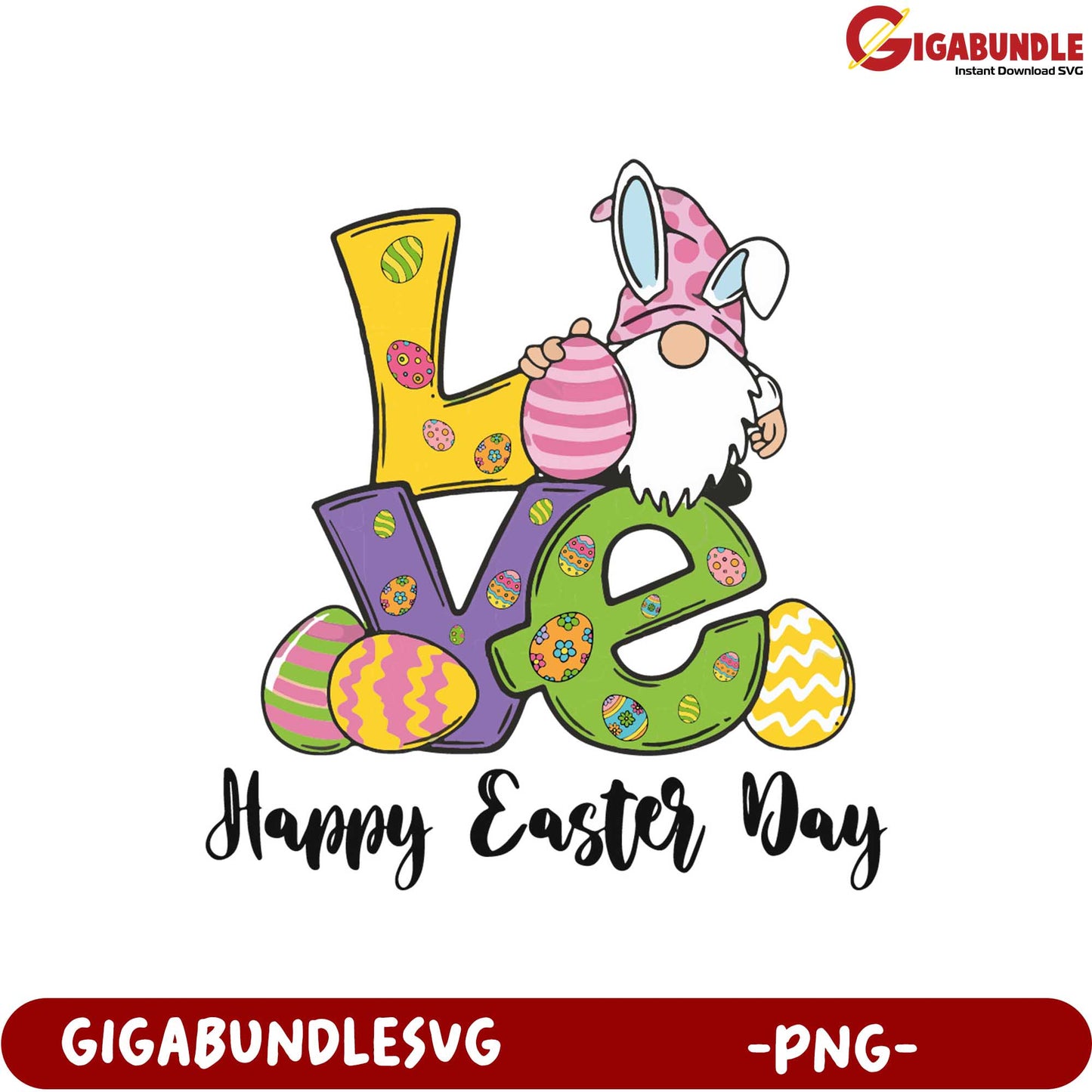Colorful Easter Gnome with Love – Happy Easter Day PNG Art