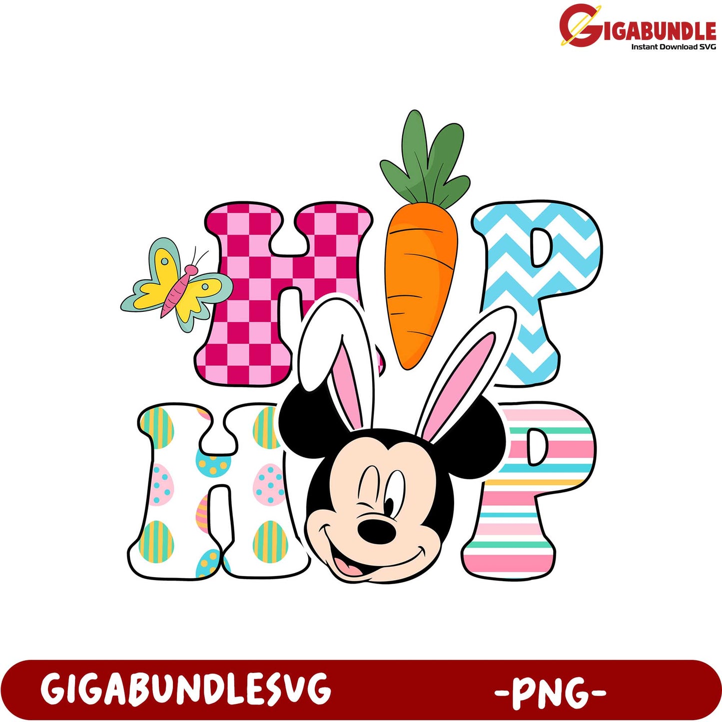 Colorful Easter Hip Hop Design with Bunny and Butterfly PNG
