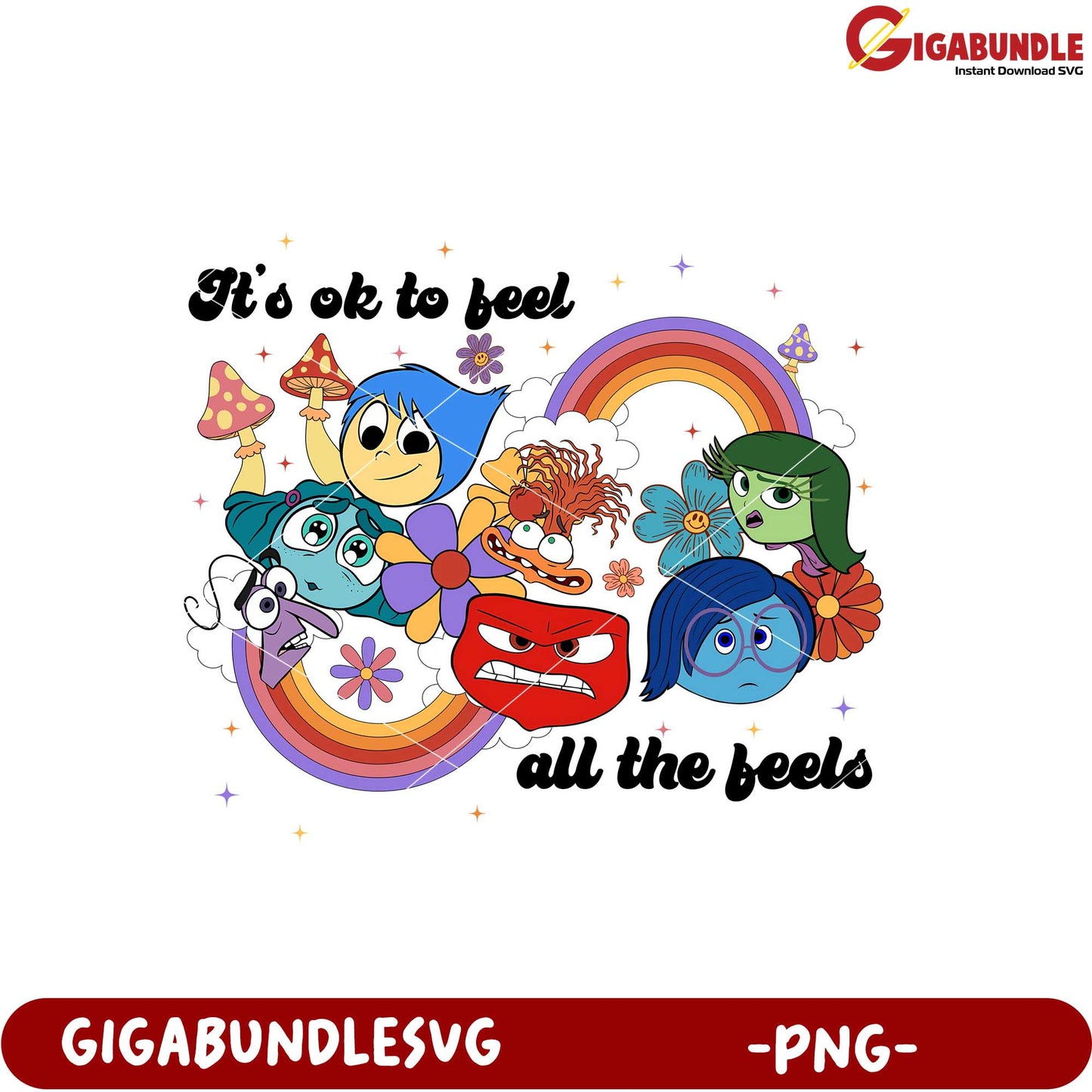 Colorful Emotion Characters With Rainbow Design PNG Art