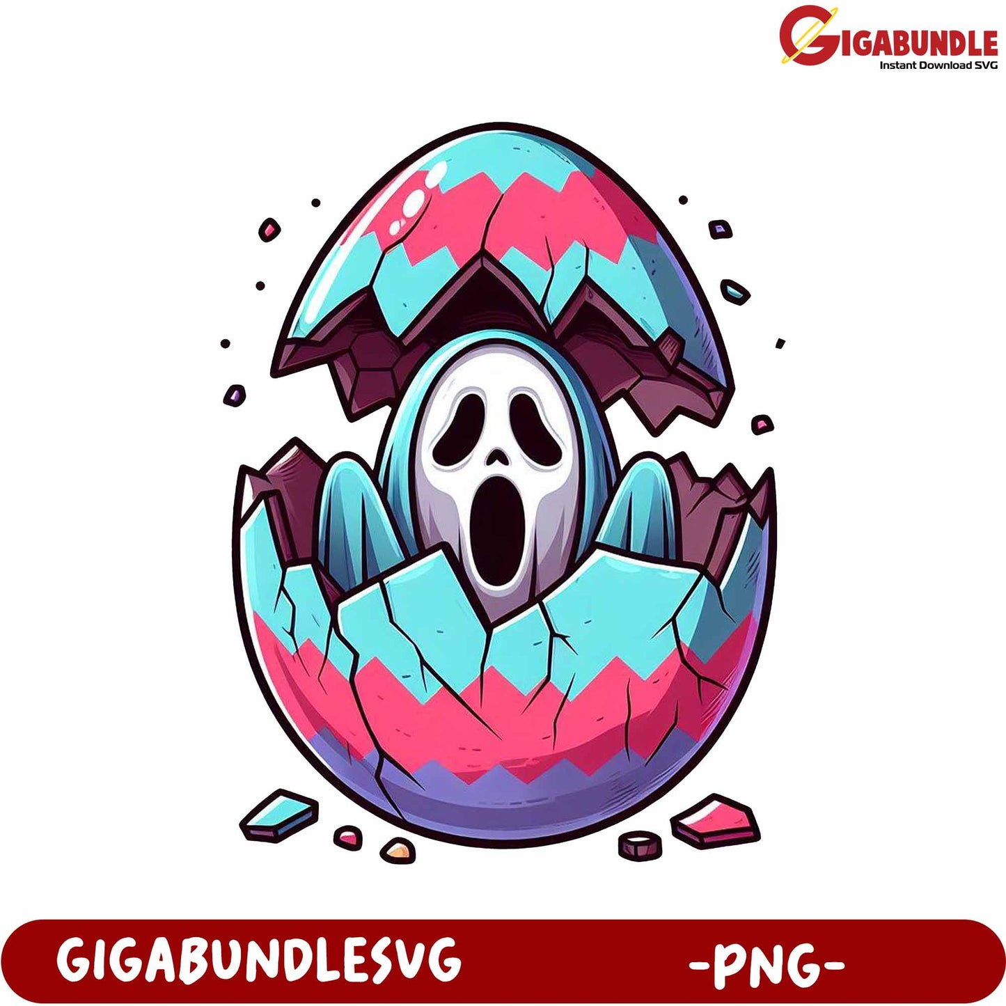 Colorful Ghost Breaking Egg PNG Graphic for Halloween Crafts