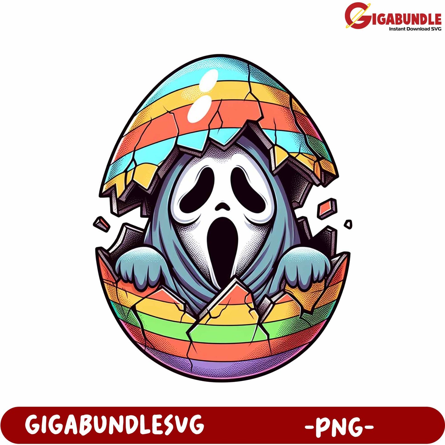 Colorful Ghost Emerging from Cracked Egg PNG Graphic Design