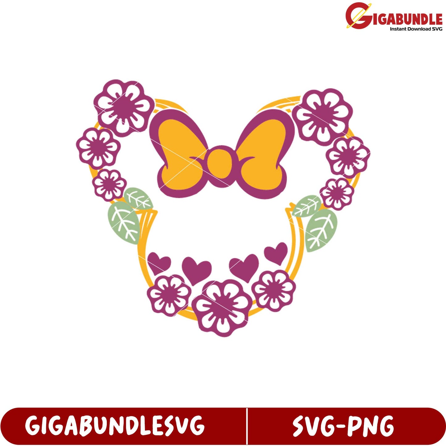Colorful Heart Flower Wreath with Bow SVG Clipart for Crafts Design