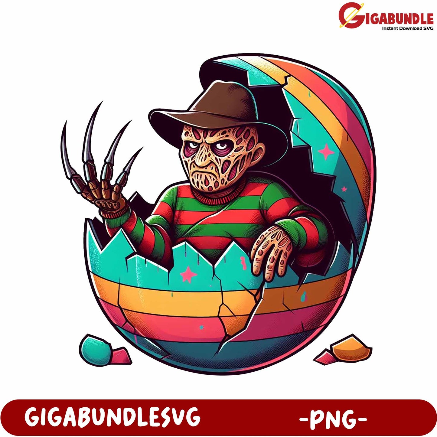 Colorful Horror Character Emerging from Egg - PNG Download