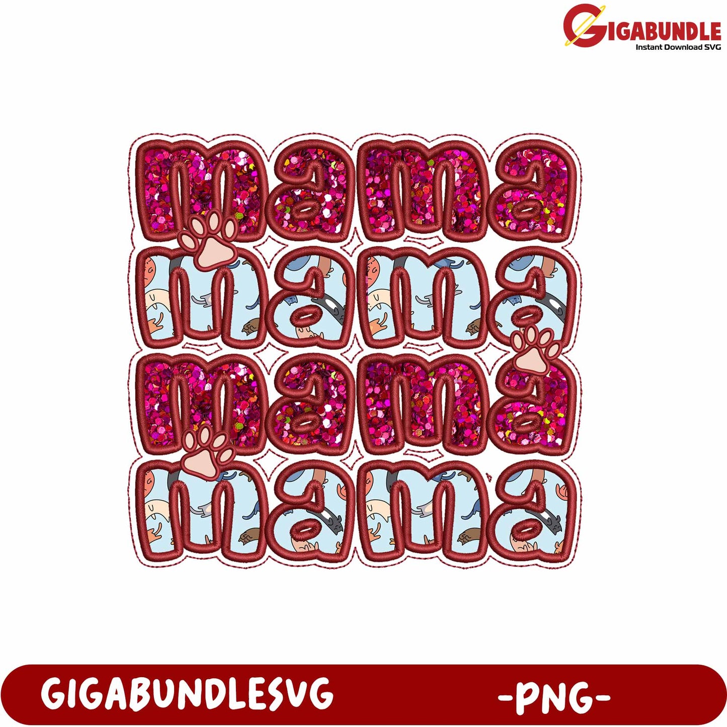Colorful Mama Text Design with Glitter for Crafting and Gifts PNG