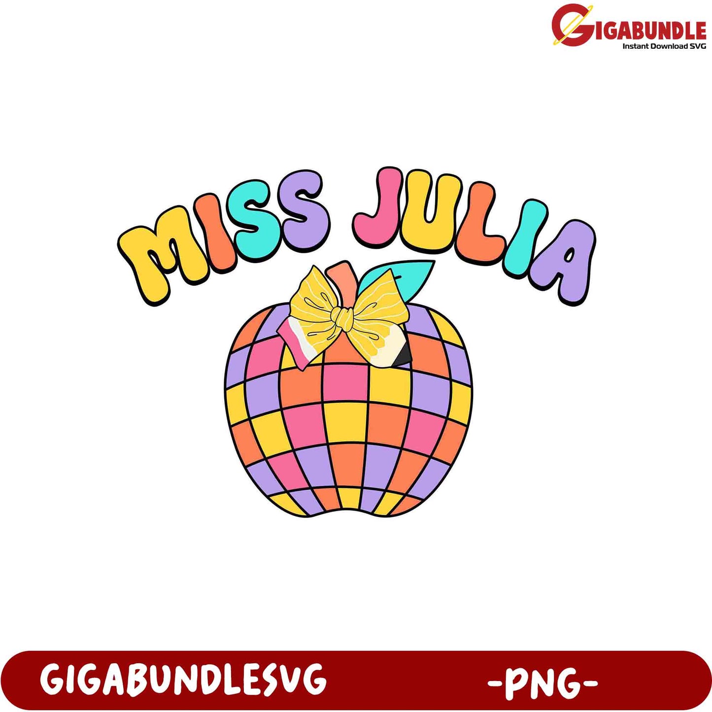 Colorful Miss Julia Apple PNG Design for Creative Projects