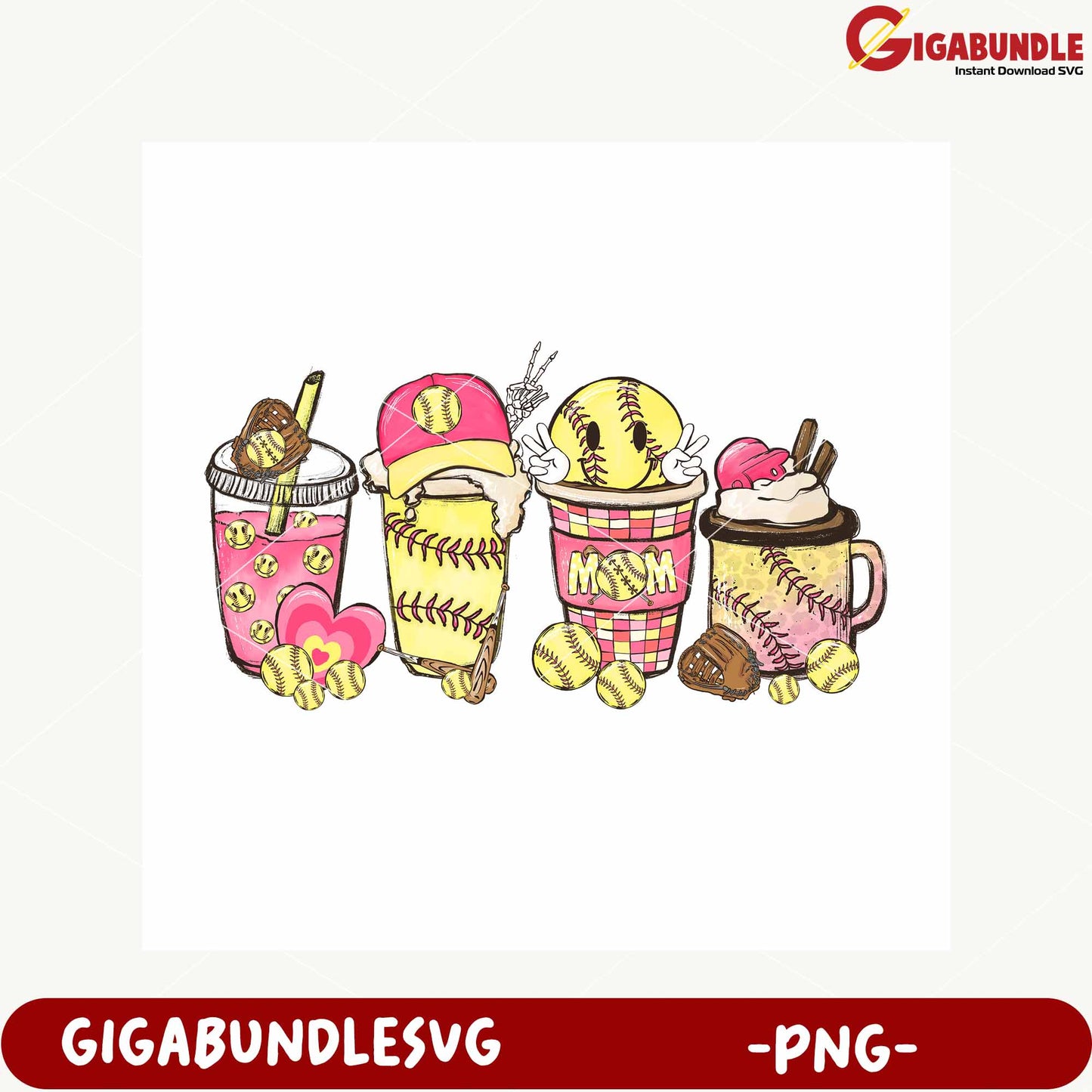 Colorful Softball Drinks Mom PNG Graphic for Crafting