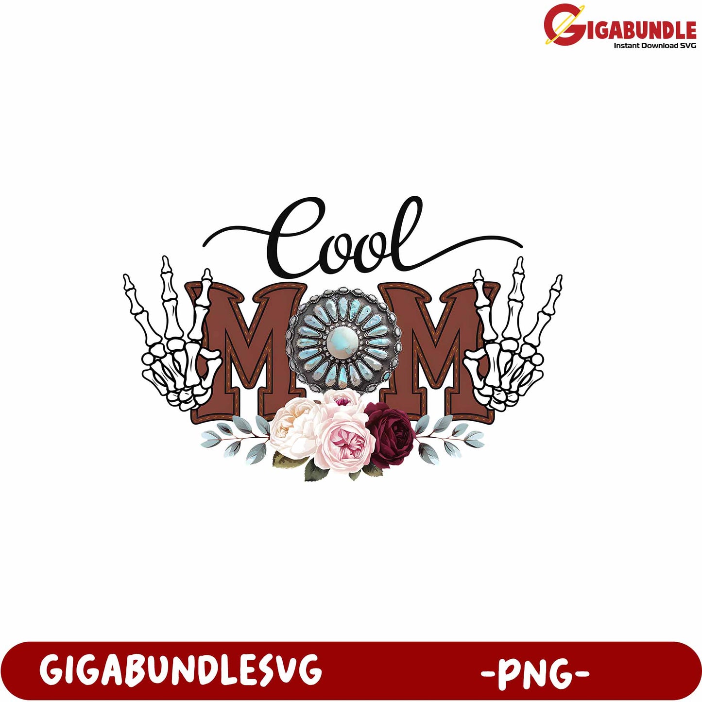 Cool Mom Skeleton Floral Design PNG for Unique Gifts and Crafts