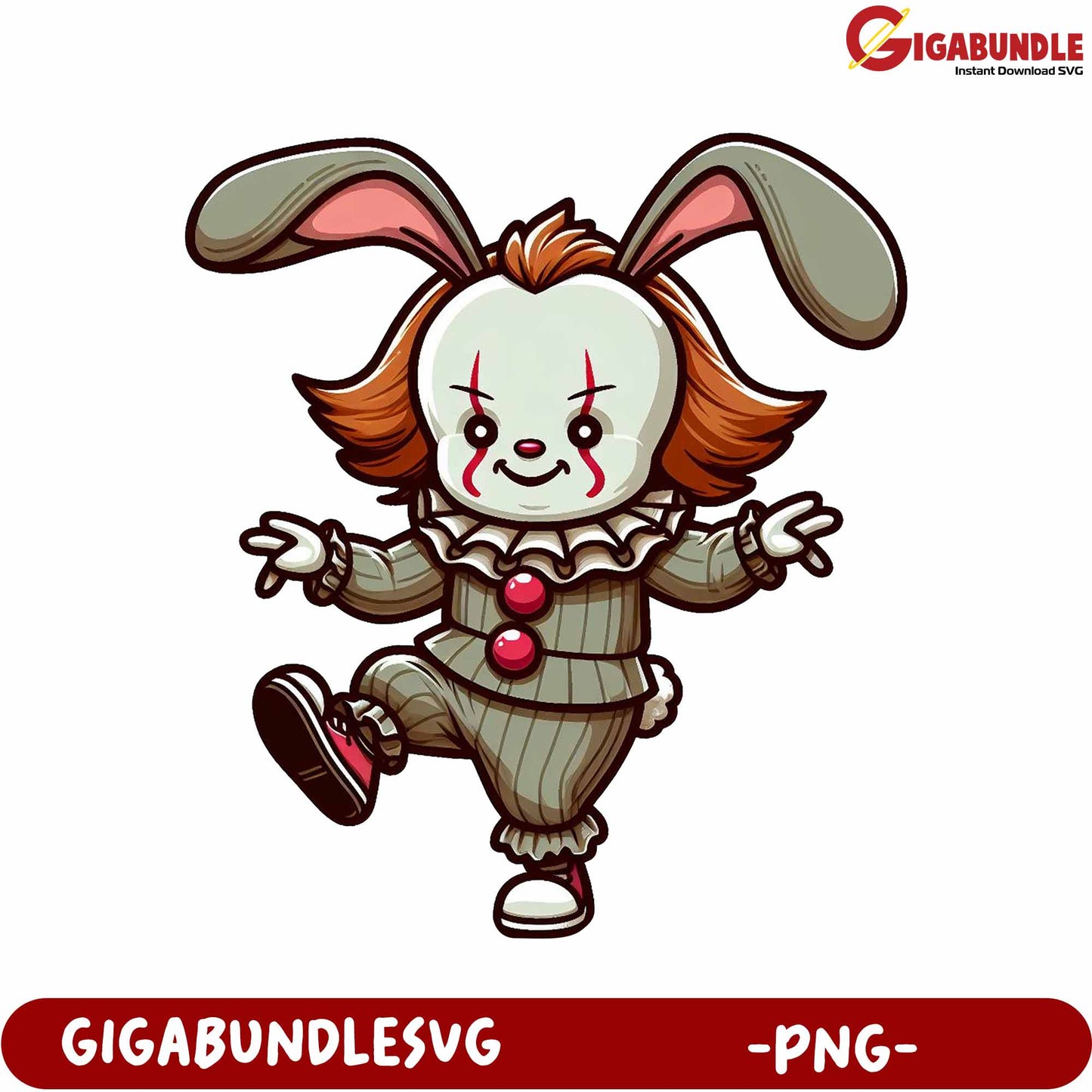 Creepy Bunny Clown Character PNG for Unique Digital Designs