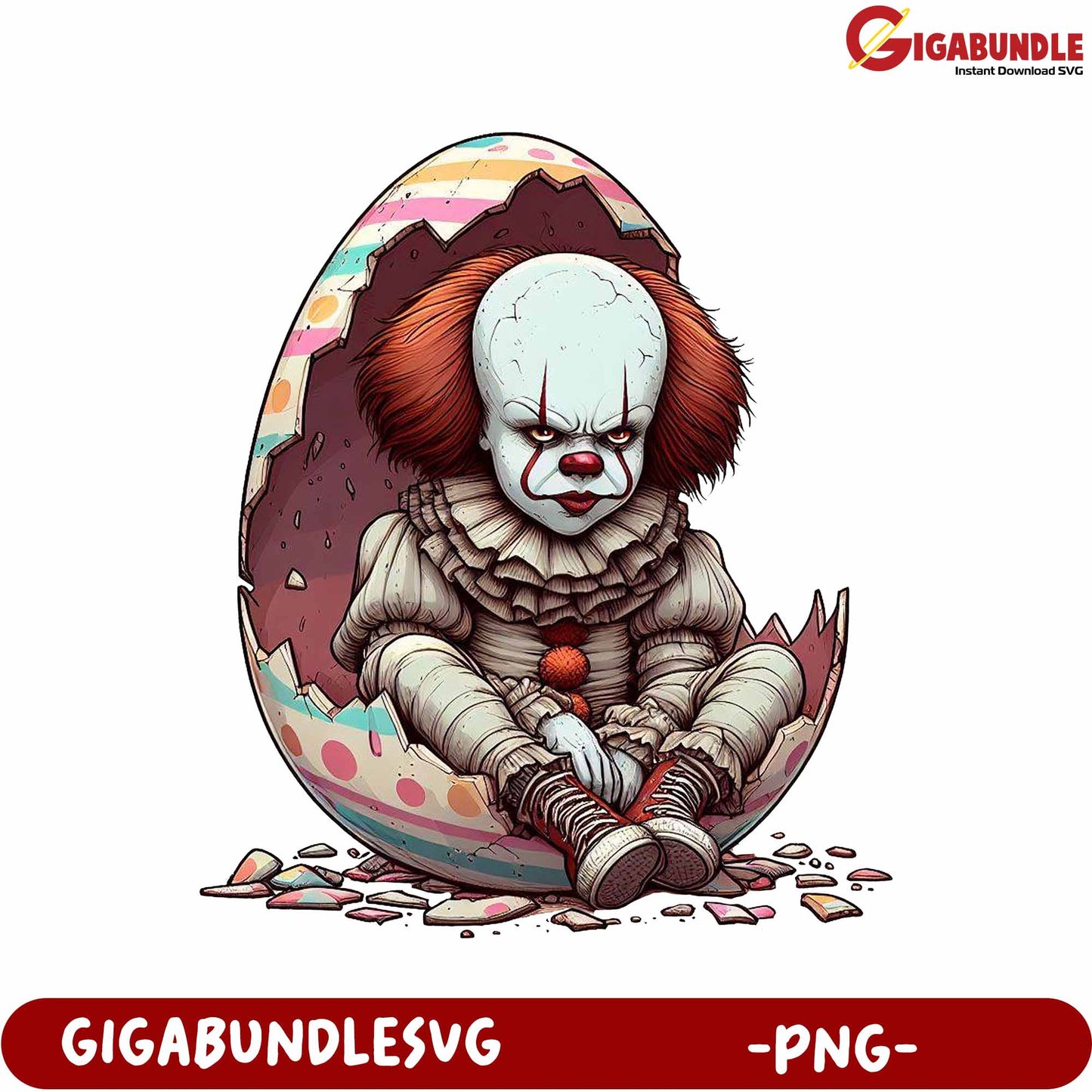 Creepy Clown Emerging from Colorful Egg PNG Artwork Download