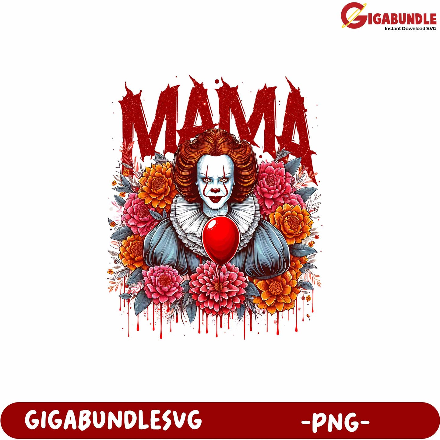 Creepy Clown Mama Floral Design PNG for Halloween Decorations