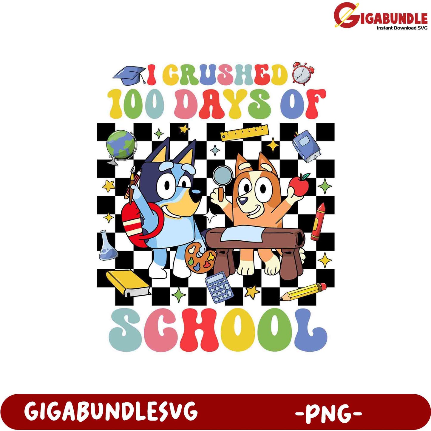 Crushed 100 Days of School Fun PNG Cute Dog Characters