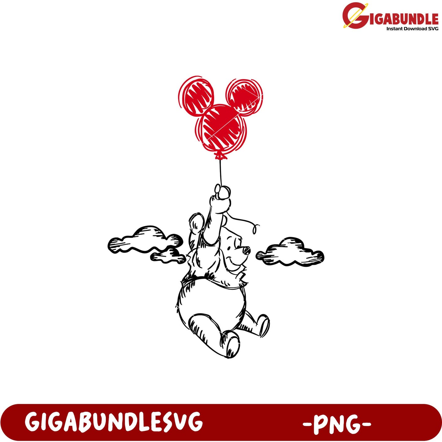 Cute Bear Flying with Red Balloons PNG Art Design
