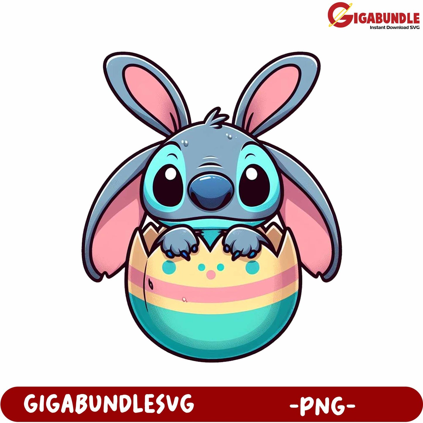 Cute Bunny Character Sitting in Colorful Easter Egg PNG Design