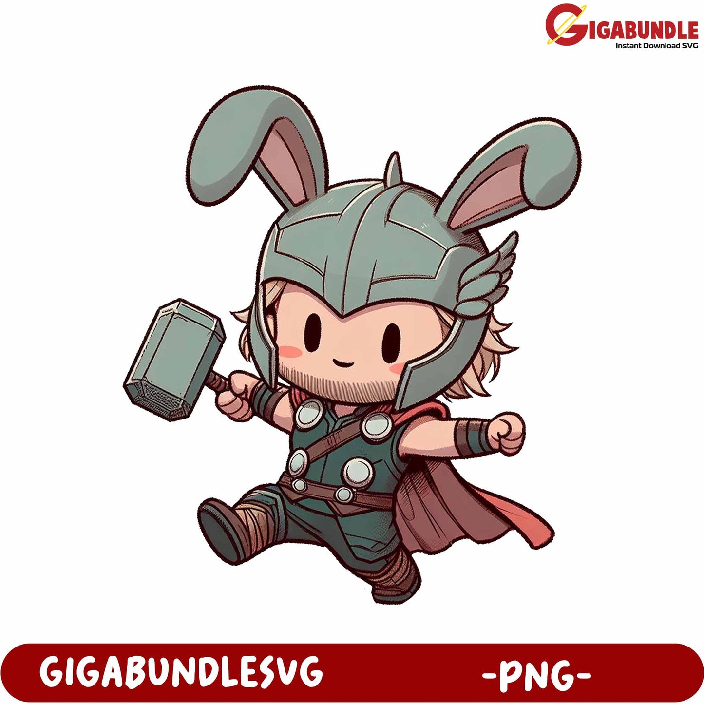 Cute Bunny Character in Armor with Hammer - PNG Digital Art