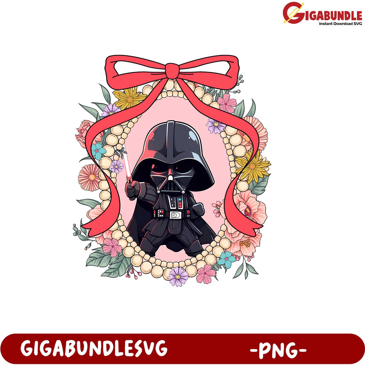 Cute Cartoon Darth Vader Floral Frame PNG Art for Fans and Collectors