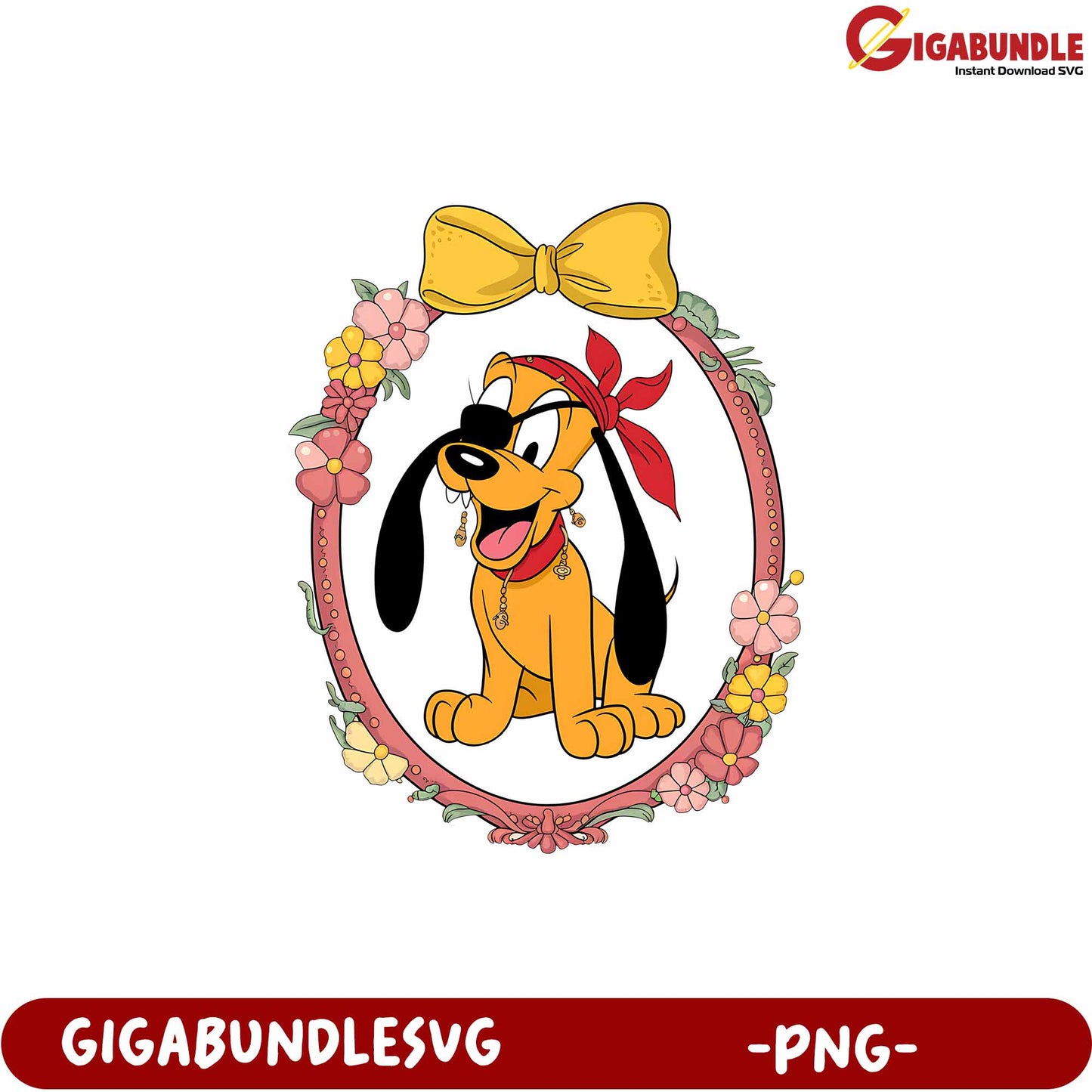Cute Cartoon Dog Print with Flowers and Bow PNG Design