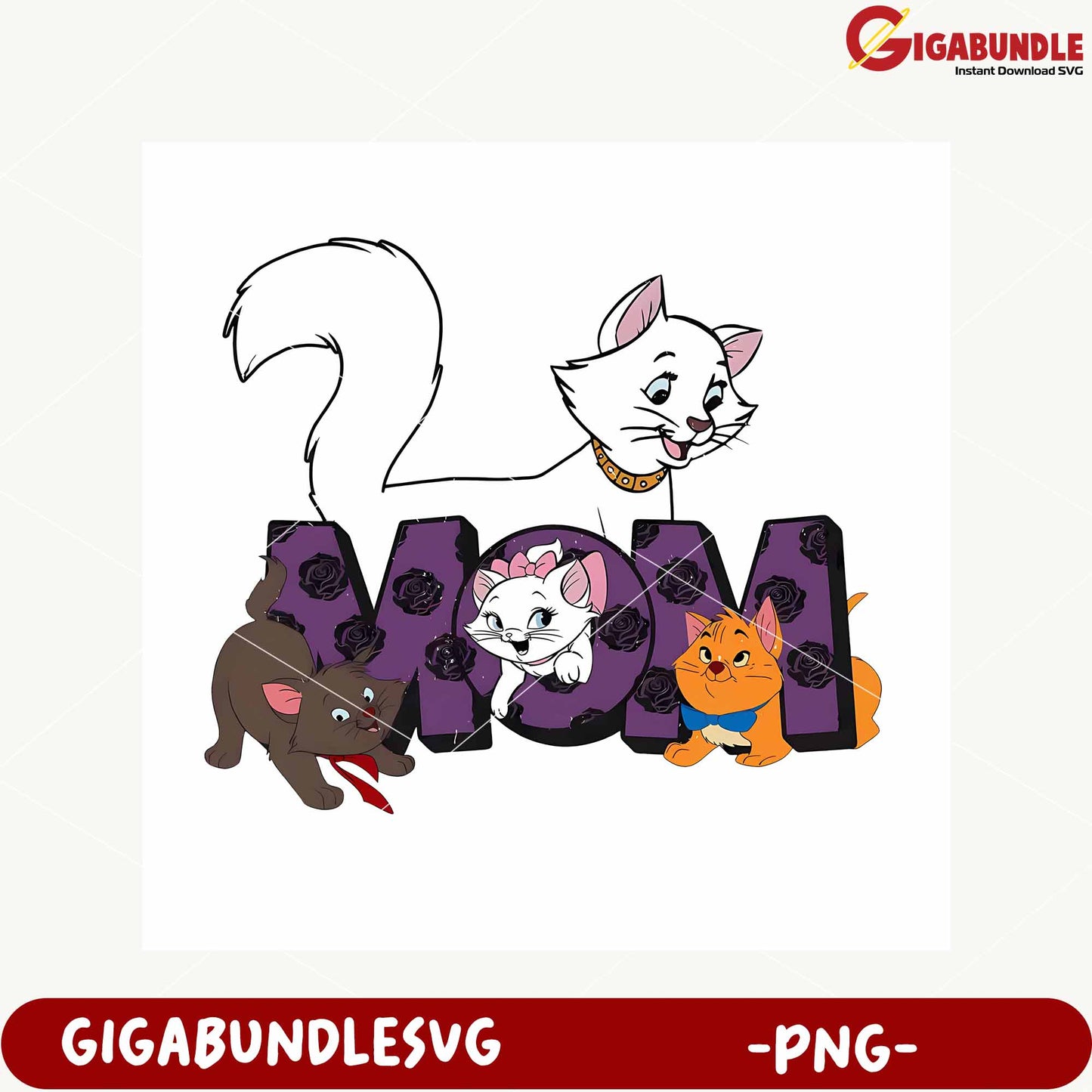Cute Cat and Dog Family Mom Design PNG for Gifts