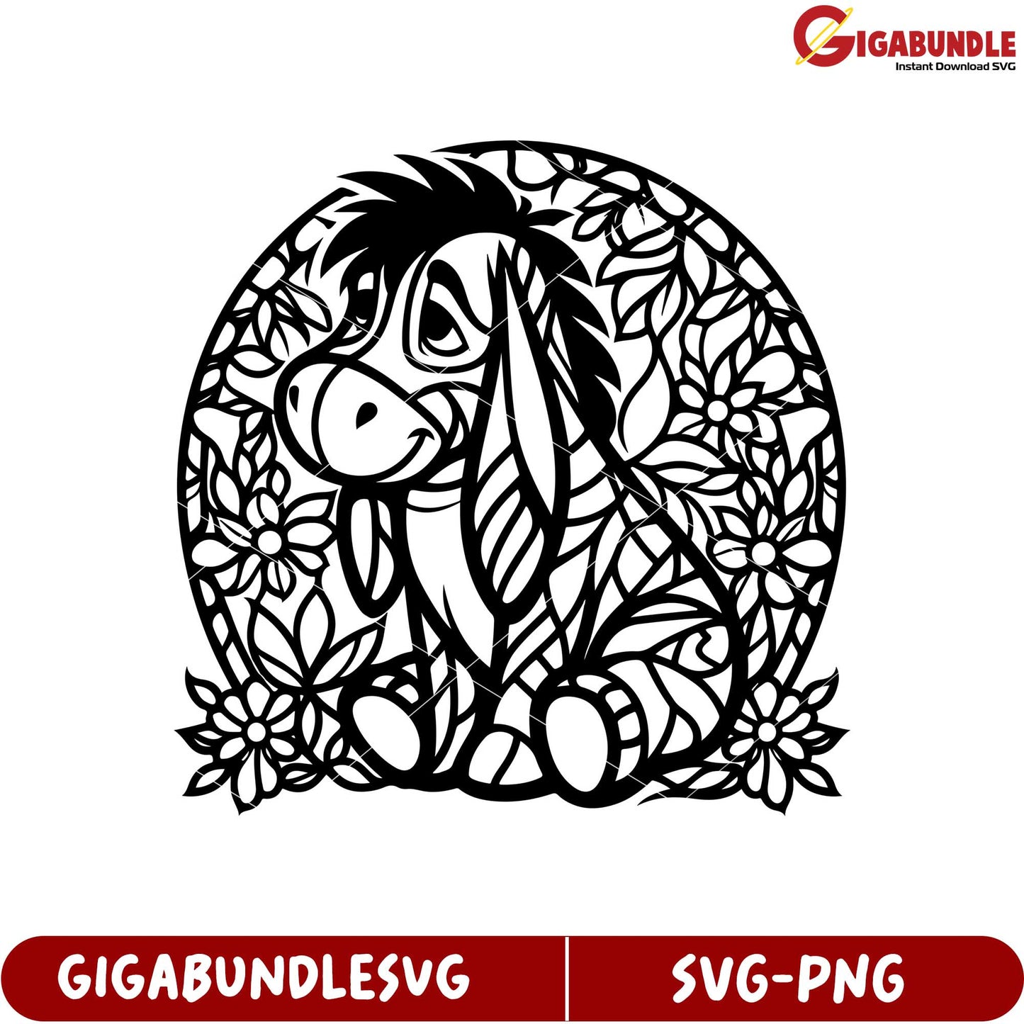 Cute Donkey SVG Design with Floral Elements for Craft Projects