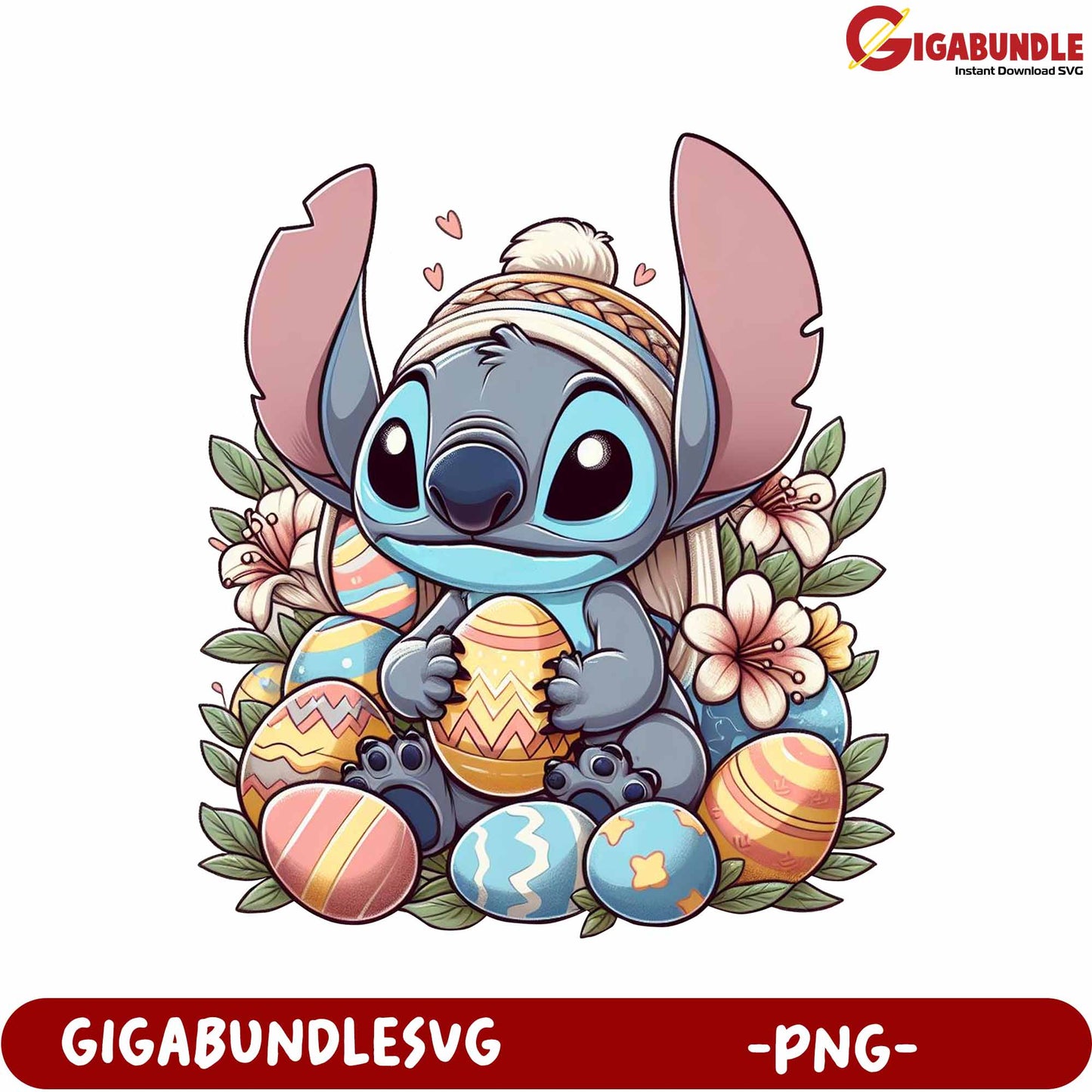 Cute Easter Character with Colorful Eggs PNG Art Design