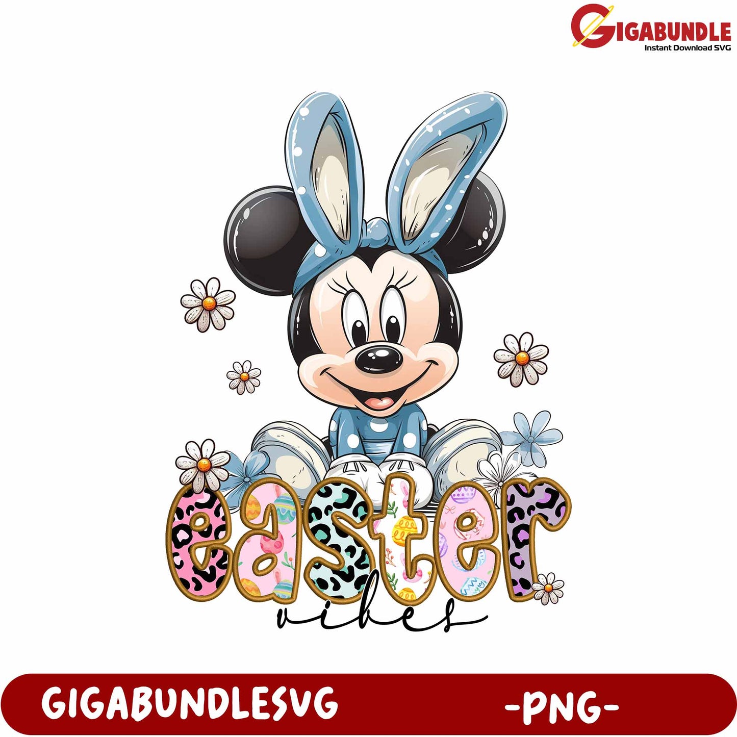 Cute Easter Minnie Mouse PNG with Floral Design Vibes