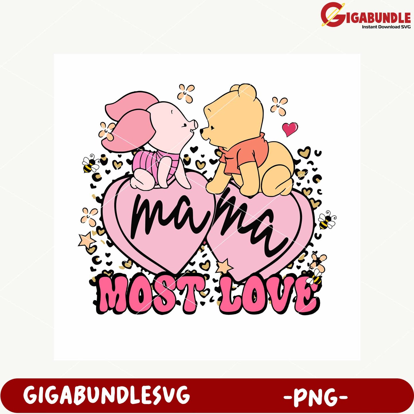 Cute Mama Love PNG Design with Winnie the Pooh Friends