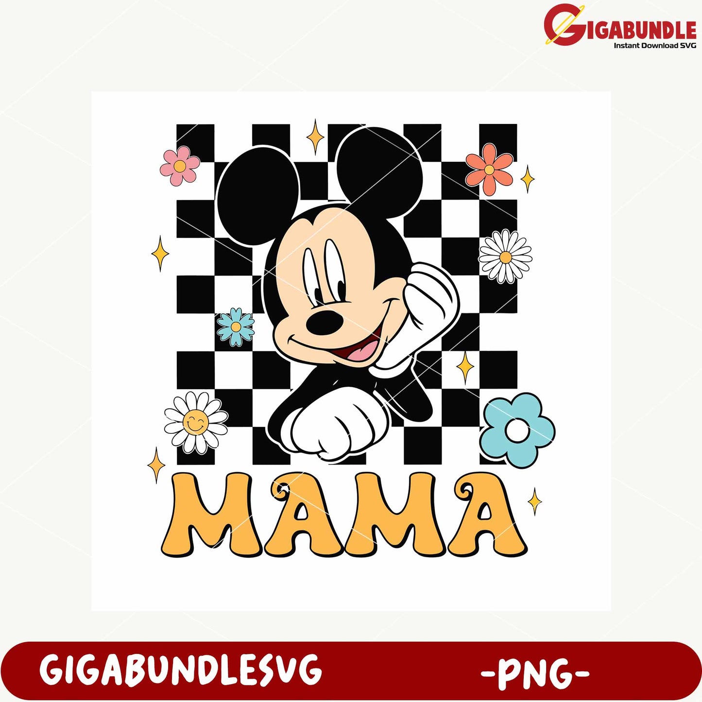 Cute Mickey Mouse Mama Floral Design PNG Downloadable Art