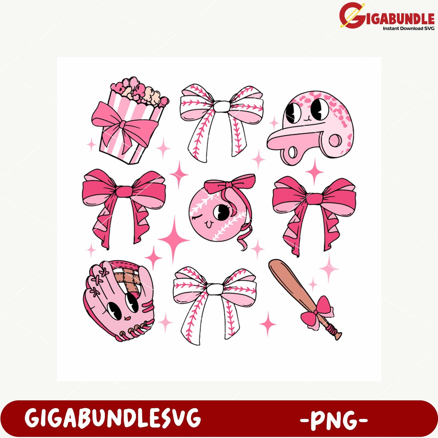 Cute Pink Bow and Fun Icons PNG Design for Crafts