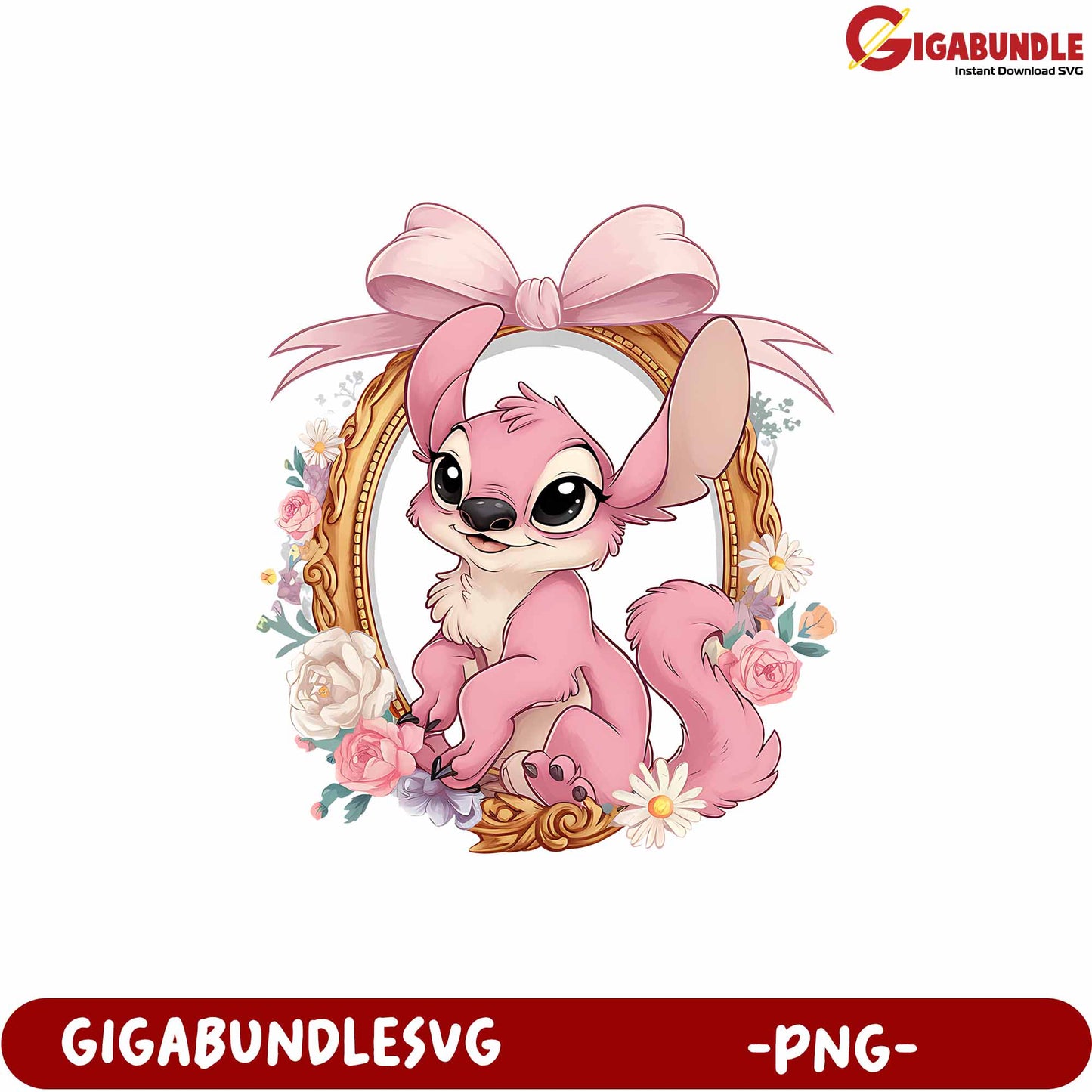 Cute Pink Cartoon Character in Floral Frame PNG Design