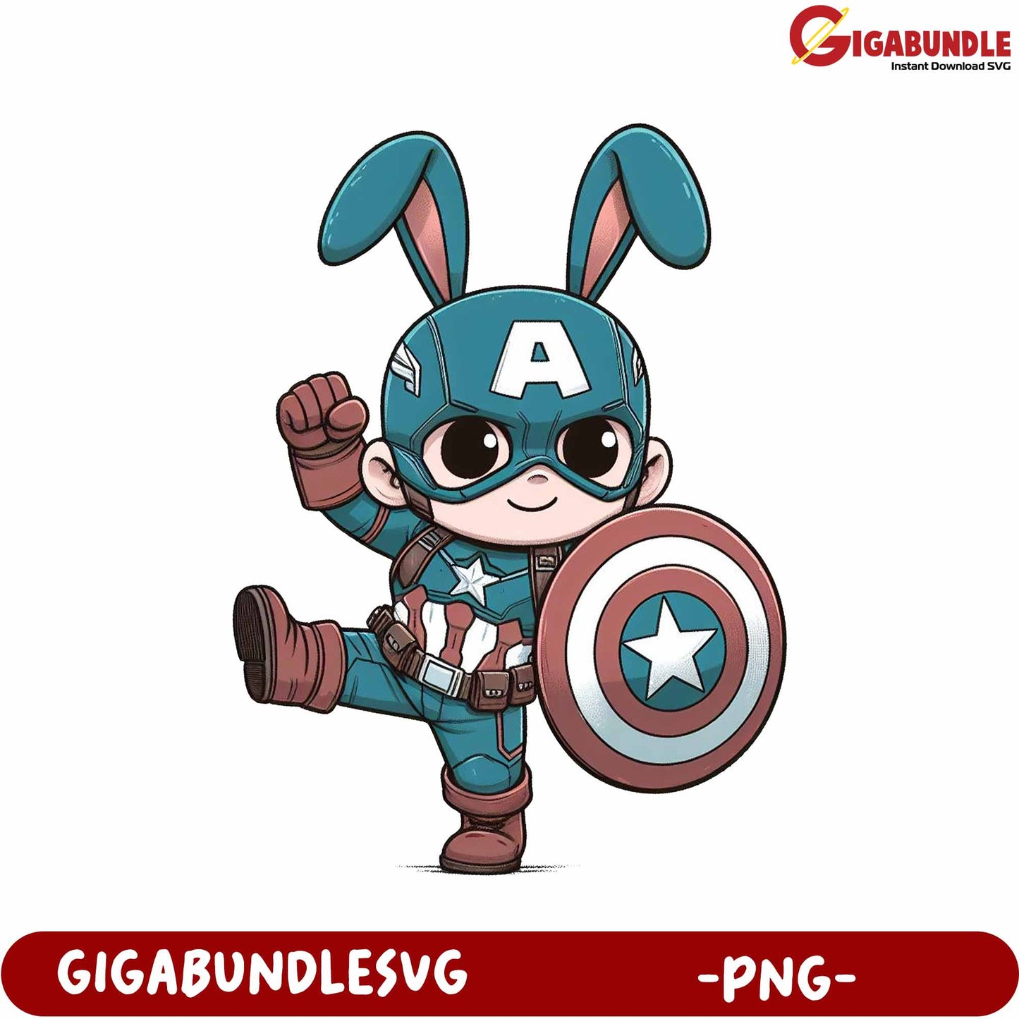 Cute Rabbit Superhero Character PNG Digital Download Artwork