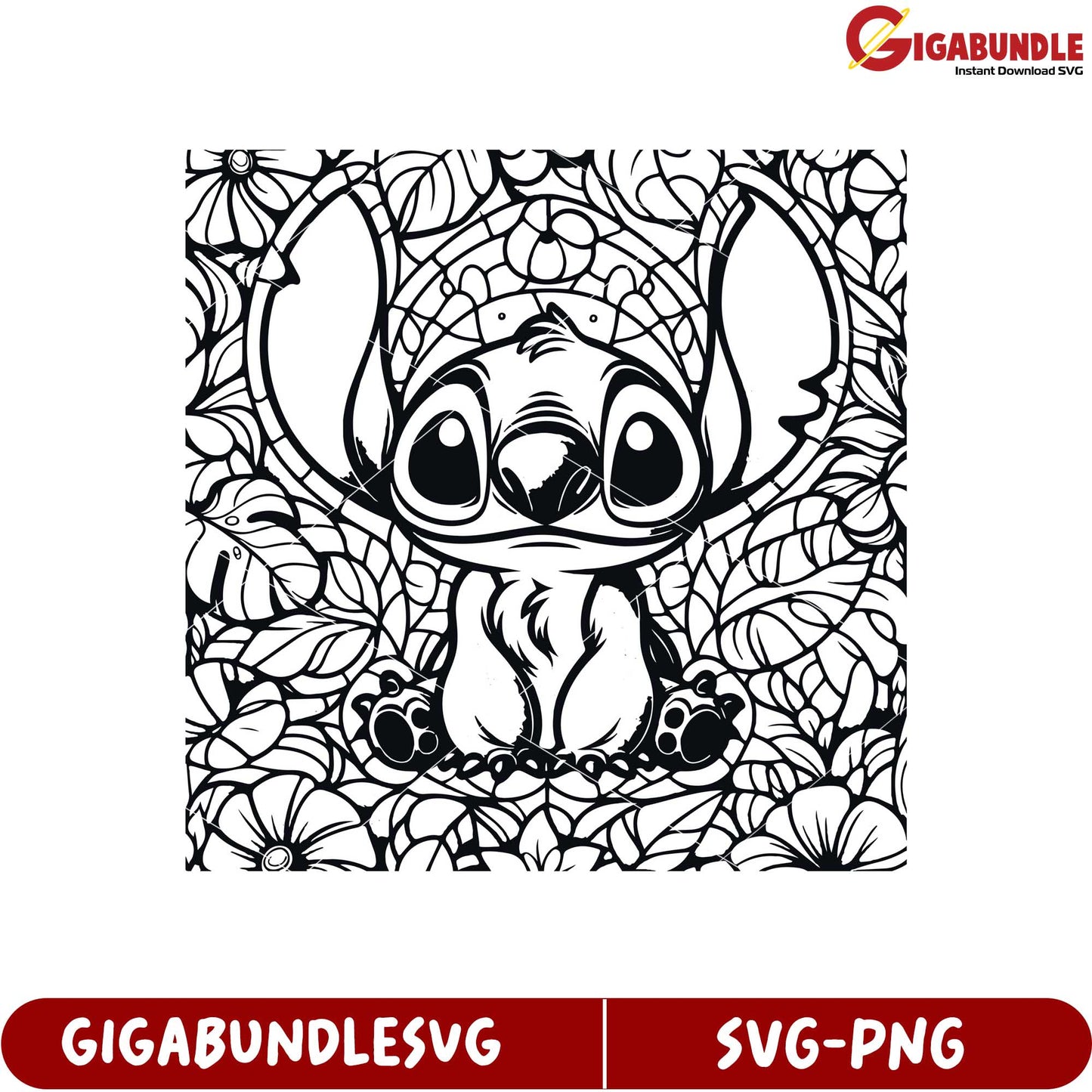 Cute Stitch Character Floral SVG Design for Crafting Projects