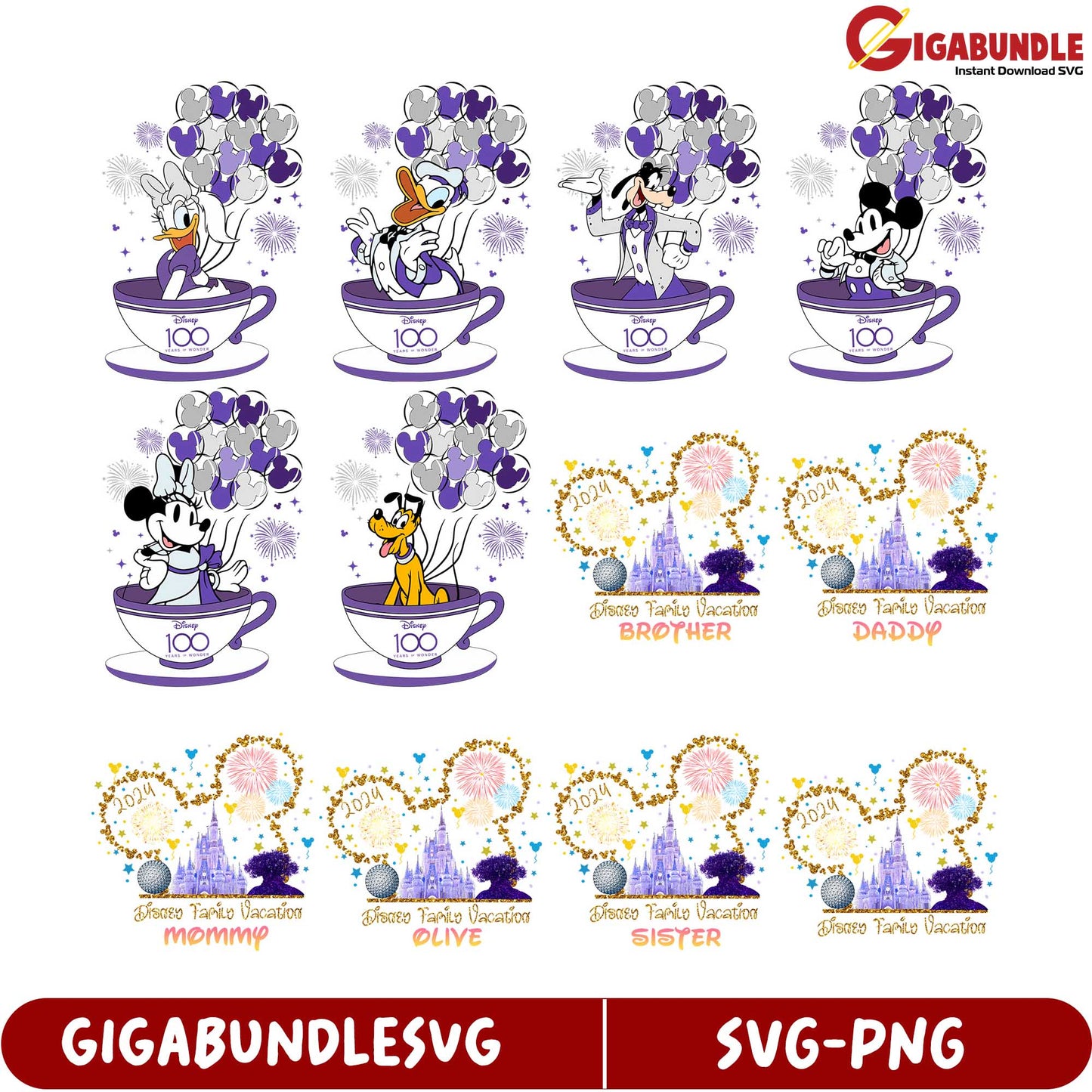 Disney 100 SVG Bundle Family Vacations & Character Designs