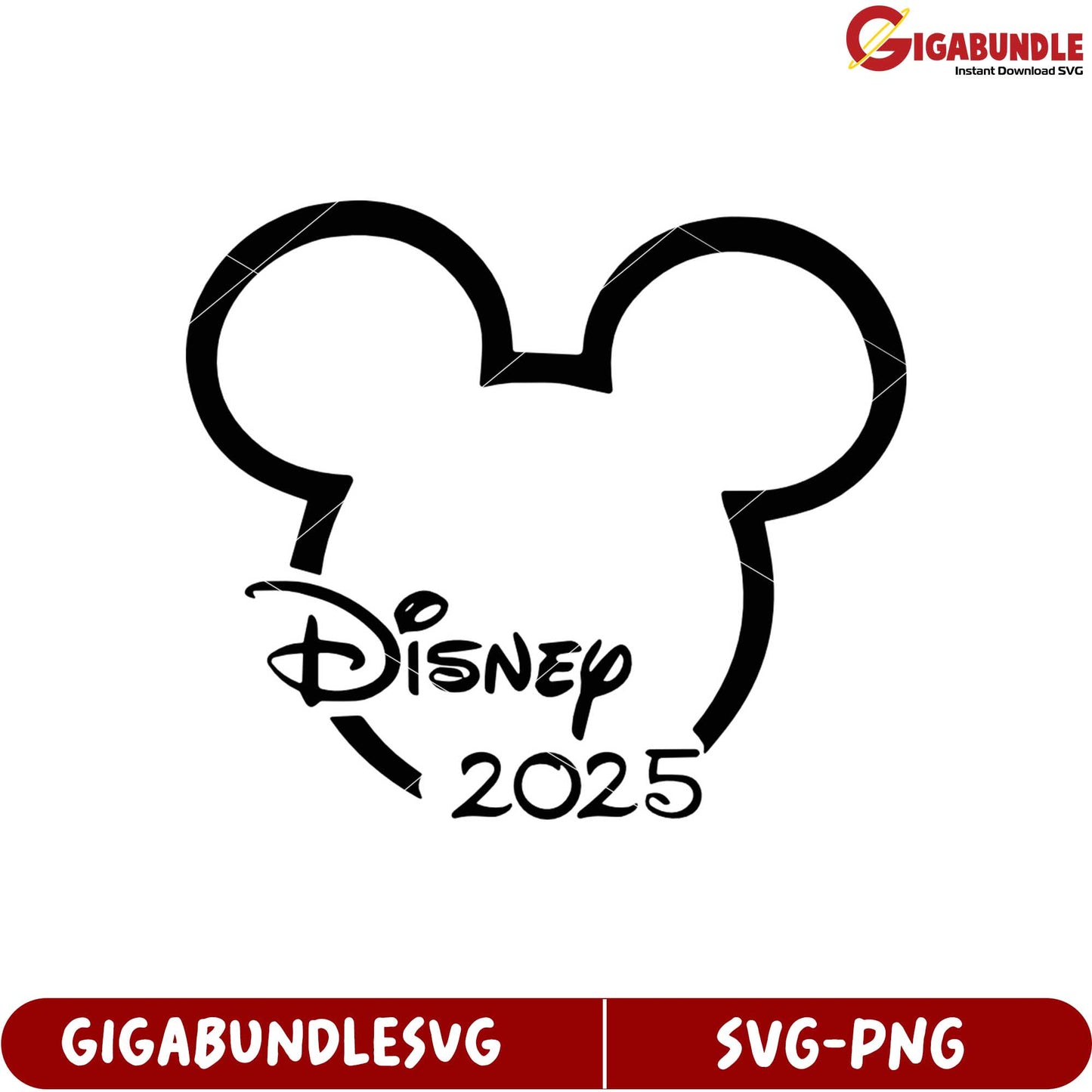 Disney 2025 Black Mickey Mouse Head SVG Clipart for Craft Projects