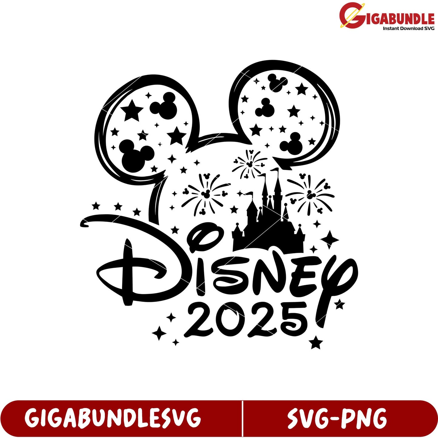 Disney 2025 Celebration Design with Mickey Mouse and Fireworks SVG