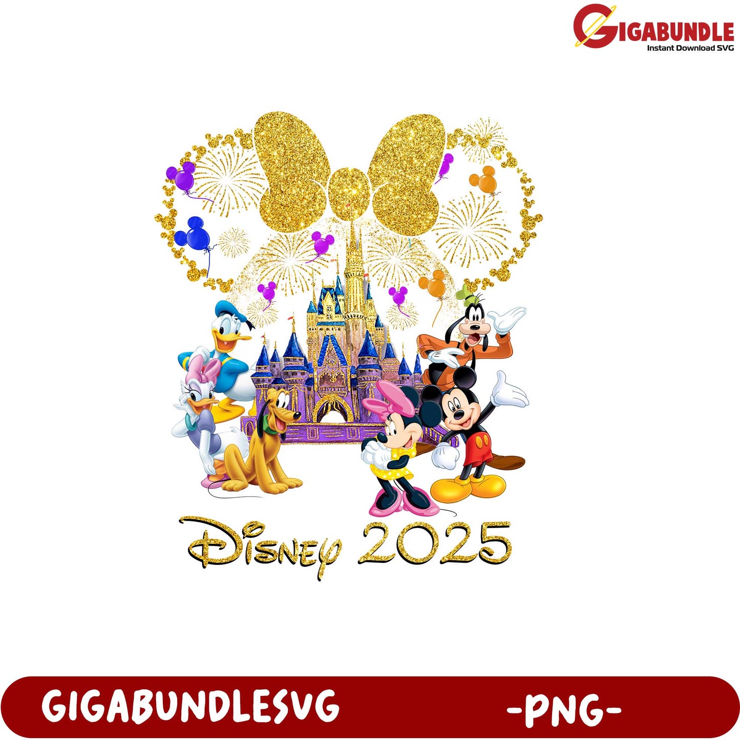 Disney 2025 Celebration Graphic with Mickey and Friends in PNG Format