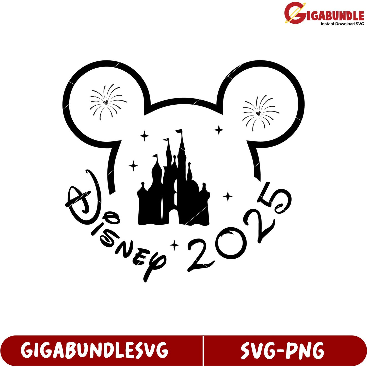 Disney Castle SVG Design with Mickey Mouse Ears for Year 2025
