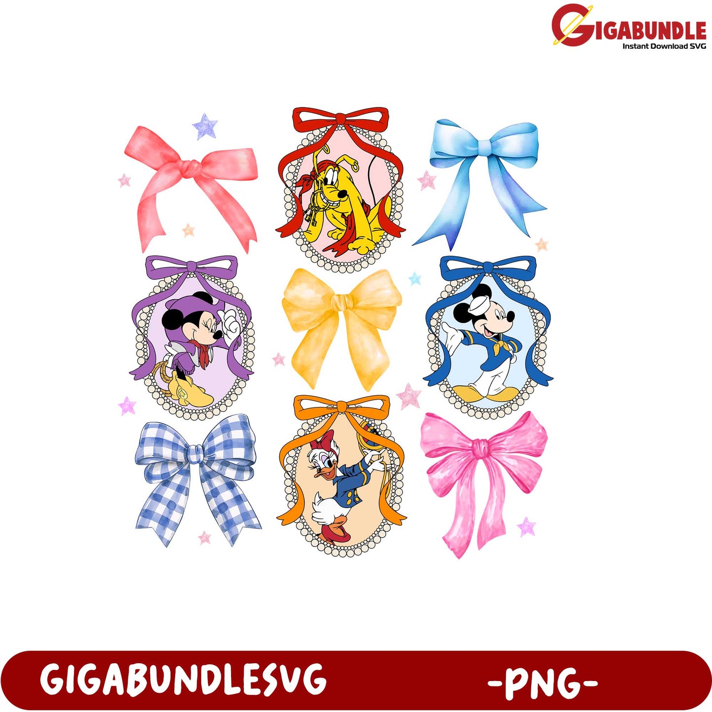 Disney Character Bows PNG Images for Crafts and Decorations Collection