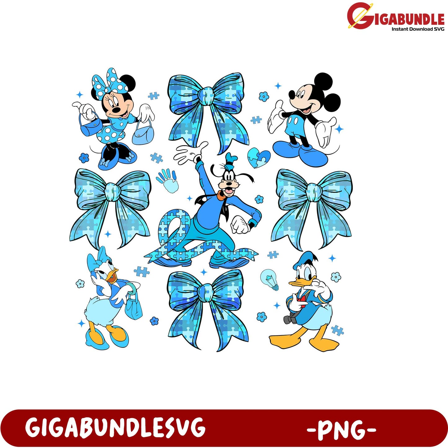 Disney Character Bundle with Bows Digital Art PNG File Download