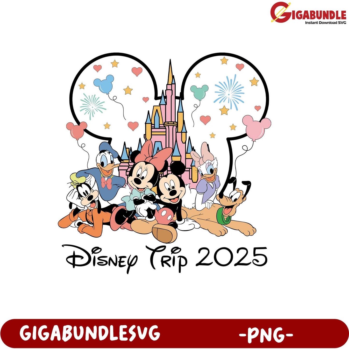 Disney Character Celebration for Family Trip 2025 PNG Art Design