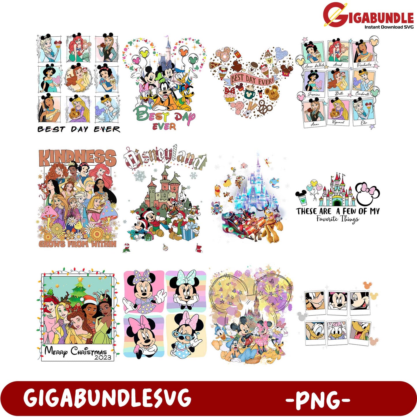 Disney Character PNG Bundle Best Day Ever Designs Collection