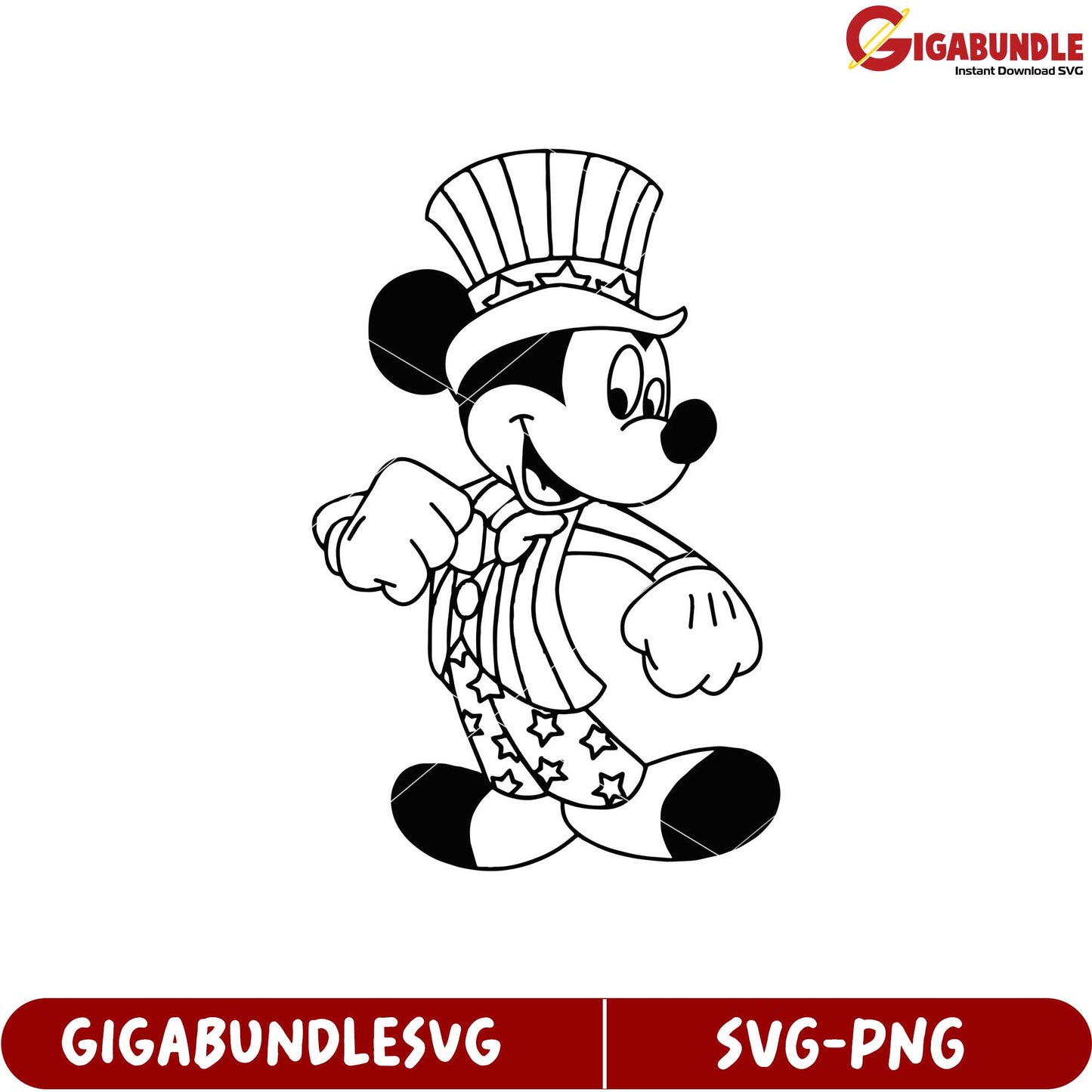 Disney Character SVG File with Mickey Mouse in Patriotic Outfit Design