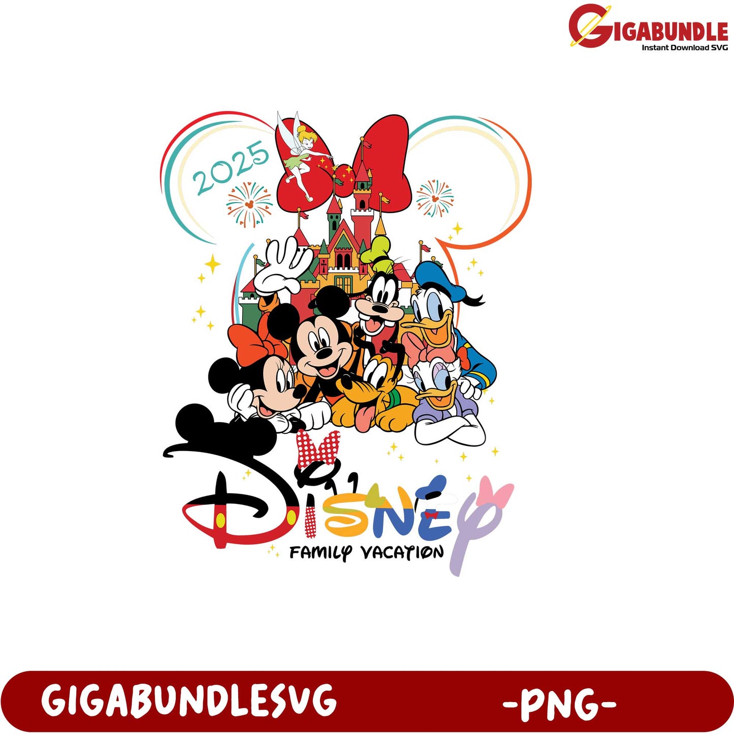 Disney Family Vacation 2025 PNG Featuring Mickey and Friends Characters
