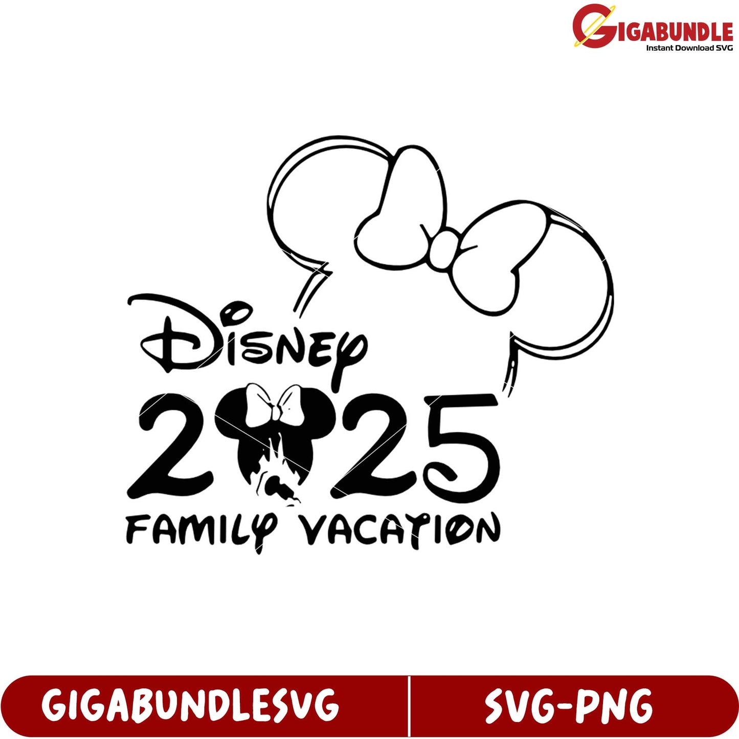 Disney Family Vacation 2025 SVG Design with Mickey Ears and Bow