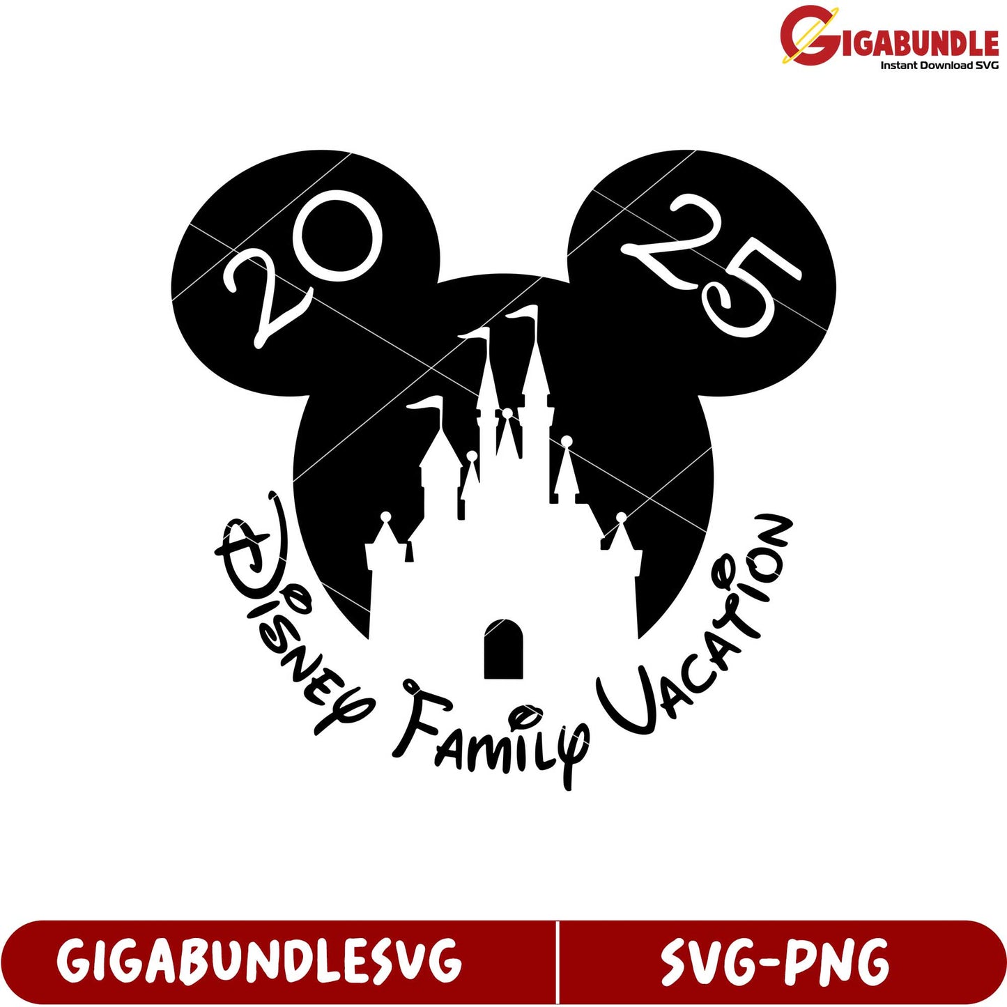 Disney Family Vacation 2025 SVG Graphic with Castle and Mickey Ears
